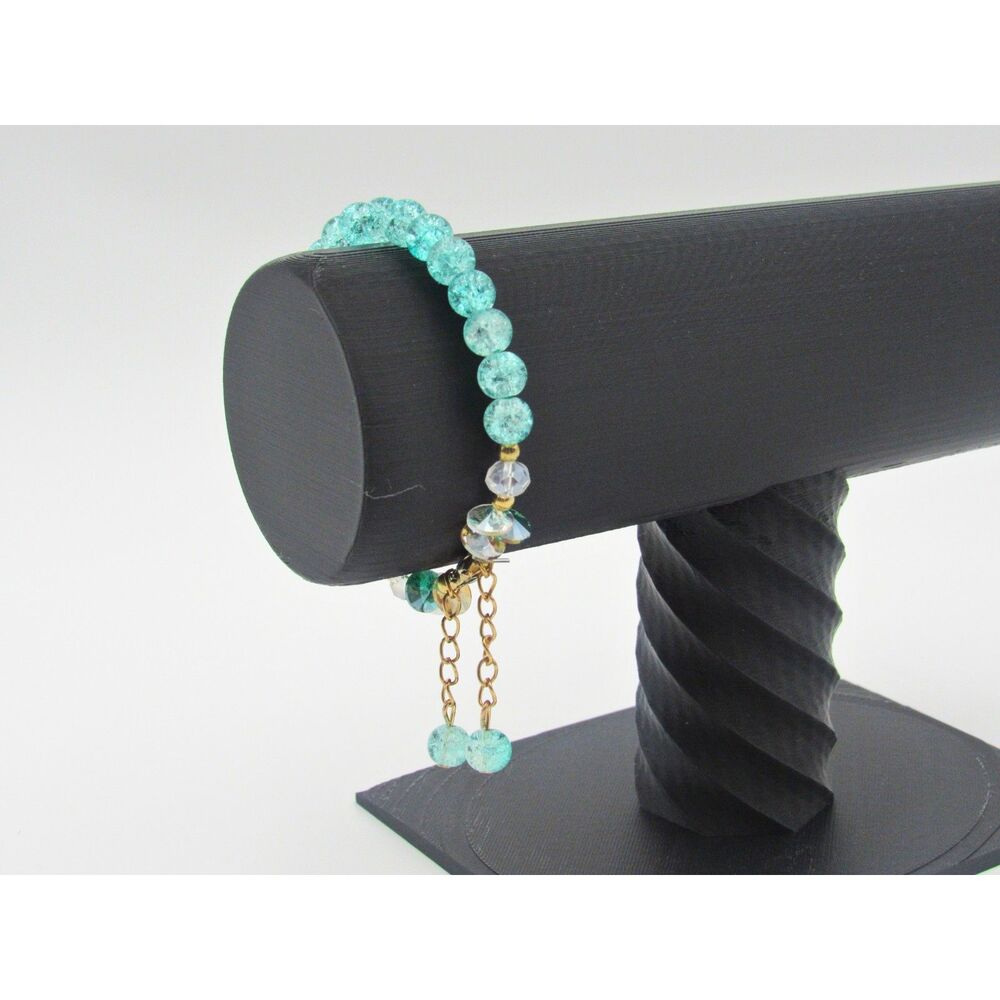 NWOT Turquoise & Gold Glass Beaded Bracelet – Boho Chic Stretch Style